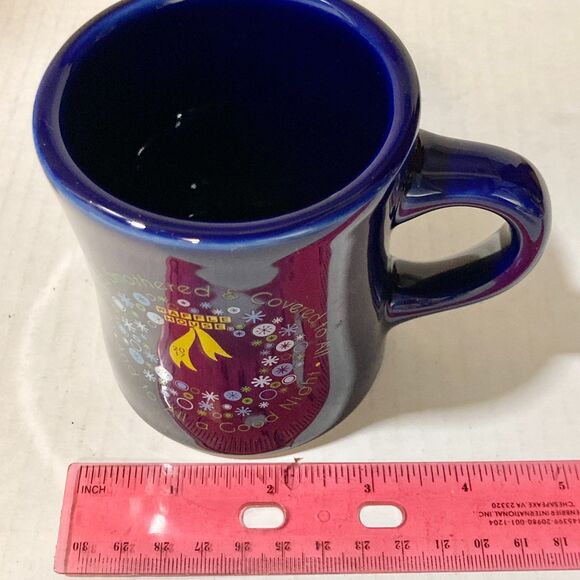 Cobalt Blue Ceramic Waffle House Christmas Coffee Mug Cup 2017 Snowflakes Tuxton - Picture 9 of 9